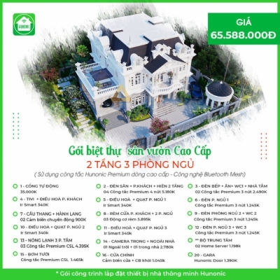 Trọn gói nhà thông minh biệt thự HUNONIC cao cấp 2 tầng 3 phòng ngủ
