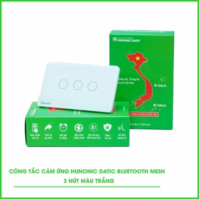 Công tắc cảm ứng 3 nút Bluetooth Mesh HUNONIC Datic màu trắng Công tắc cảm ứng 3 nút Bluetooth Mesh HUNONIC Datic màu trắng