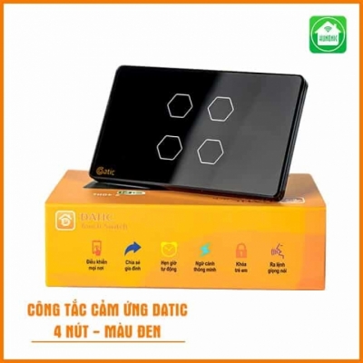 Công tắc cảm ứng Datic HUNONIC 4 nút màu đen