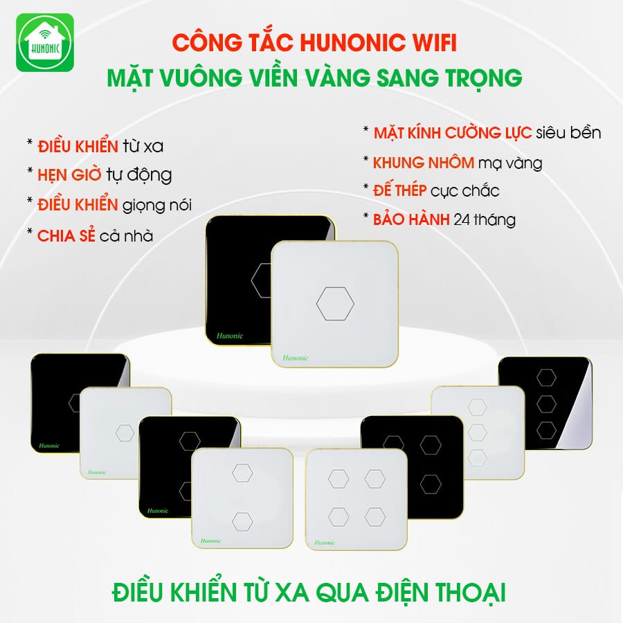 Công tắc HUNONIC wifi mặt vuông - Bảo Nghĩa Computer