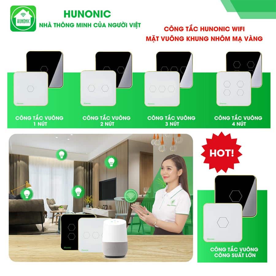 Công tắc HUNONIC wifi mặt vuông - Bảo Nghĩa Computer