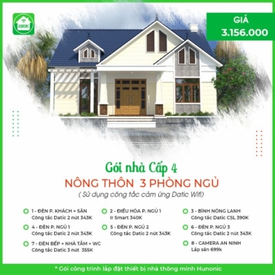 Trọn gói nhà thông minh HUNONIC cho nhà nông thôn 3 phòng ngủ