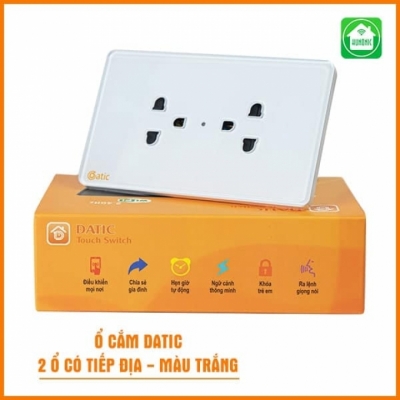 Ổ cắm Datic, 2 ổ có tiếp địa màu trắng