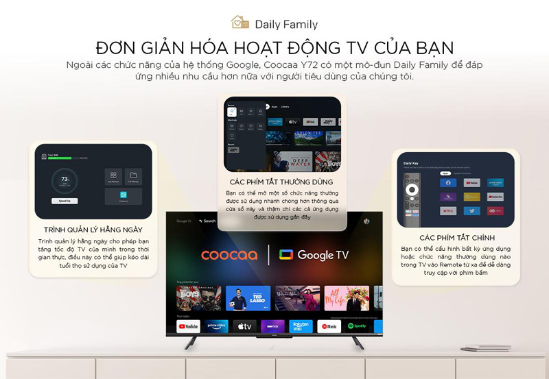 Tivi CooCaa 2022 sủ dụng mô-đun Daily Family giúp dễ làm quen sử dụng