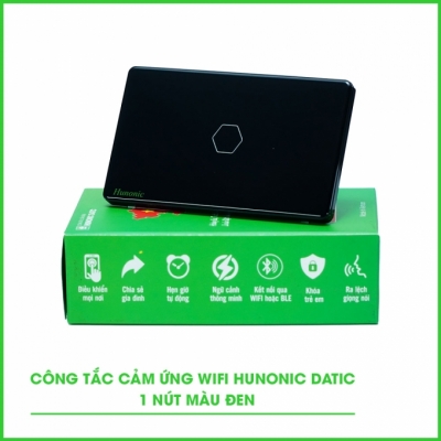 Công tắc cảm ứng 1 nút Wifi Hunonic Datic màu đen Công tắc cảm ứng 1 nút Wifi Hunonic Datic màu đen