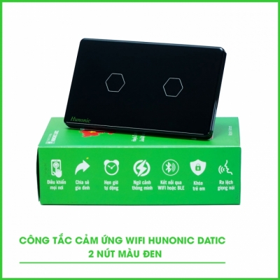 Công tắc cảm ứng 2 nút Wifi HUNONIC màu đen
