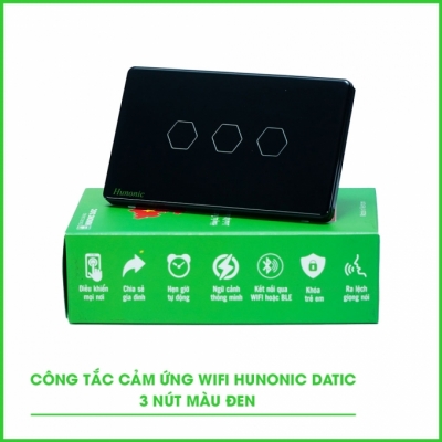 Công tắc cảm ứng 3 nút HUNONIC Datic Wifi màu đen Công tắc cảm ứng 3 nút HUNONIC Datic Wifi màu đen