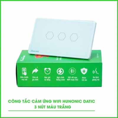 Công tắc cảm ứng 3 nút HUNONIC Wifi Datic màu trắng